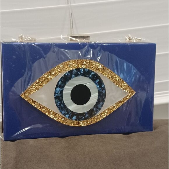 Blue Evil Eye Hard Shell Clutch Bag Chain - Picture 8 of 8